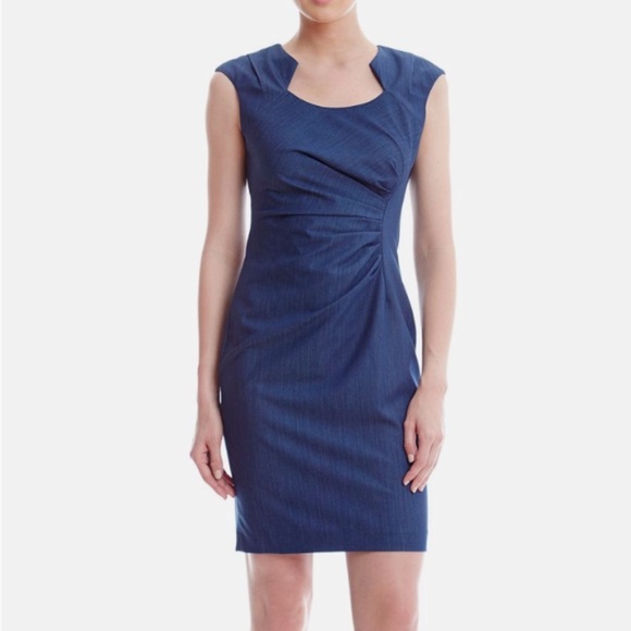 Calvin Klein Blue Ruched Asymmetrical Sheath Dress - Picture 14 of 16